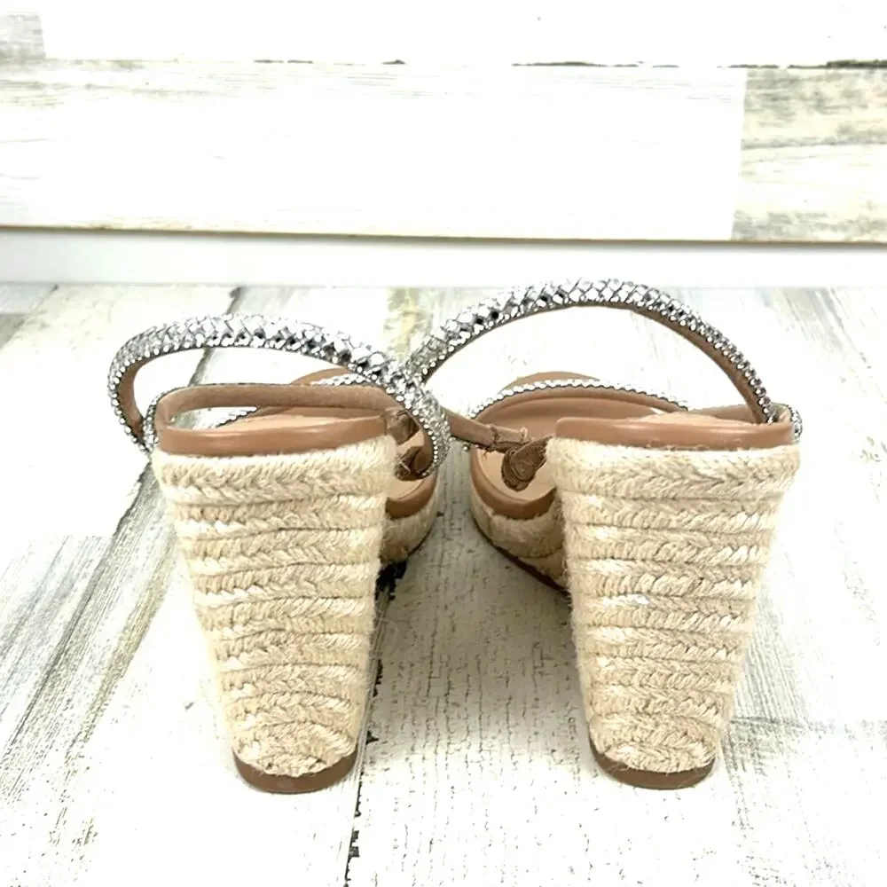 Steve Madden Womens 9.5 Rhinestone Strappy Espadrille Platform Wedge Sandals NEW